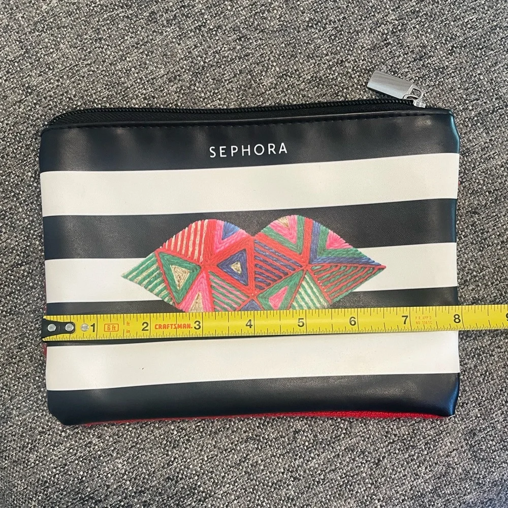 Sephora Black / White makeup bag, Cosmetic Bag with neon Lips Design, travel